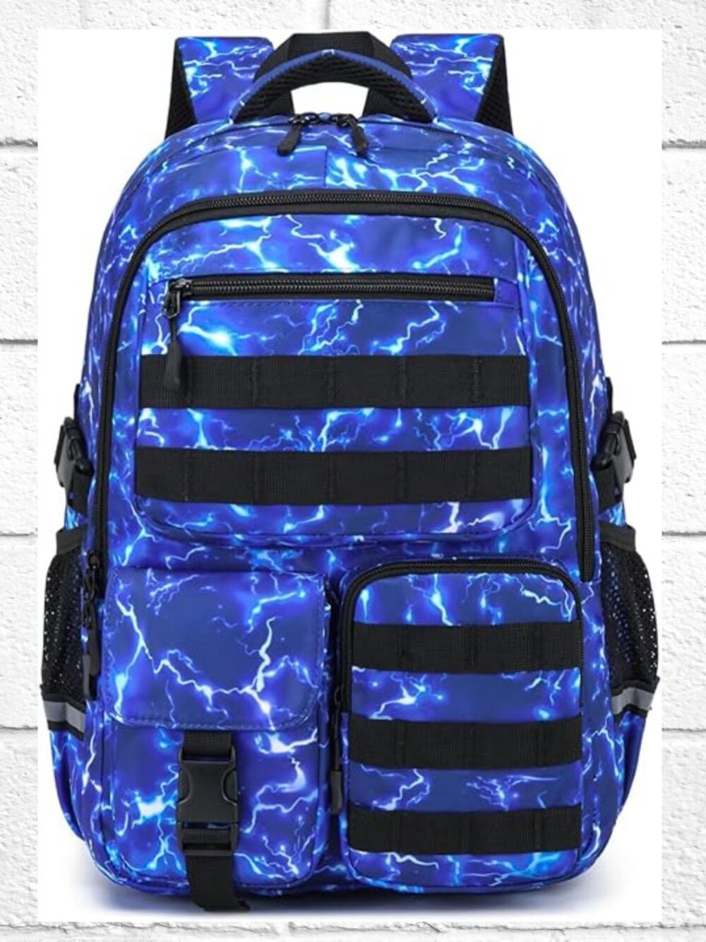 NWOT! Water-Resistant Laptop Backpack w/Blue Lightning Design, Molle, Pockets